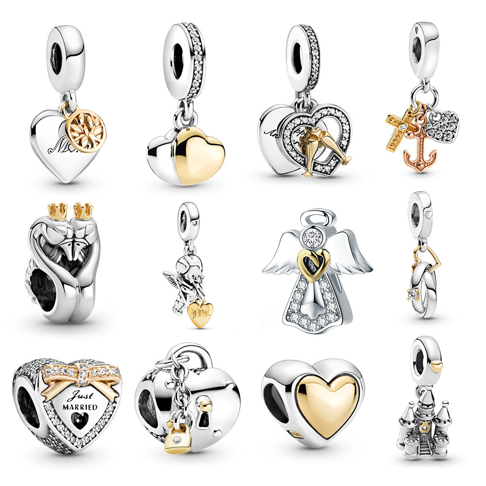 

925 silver charm Two-tone Wedding Rings Dangle Charm pendant Fit Original Pandora Necklace for women fashion jewelry gift