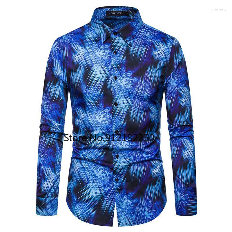 

Men' Dress Shirts Fashion Blue Print Shirt Men 2022 Spring Autumn Slim Fit Long Sleeve Chemise Homme Casual Streetwear Mens XXLMen' Quin22, As picture show