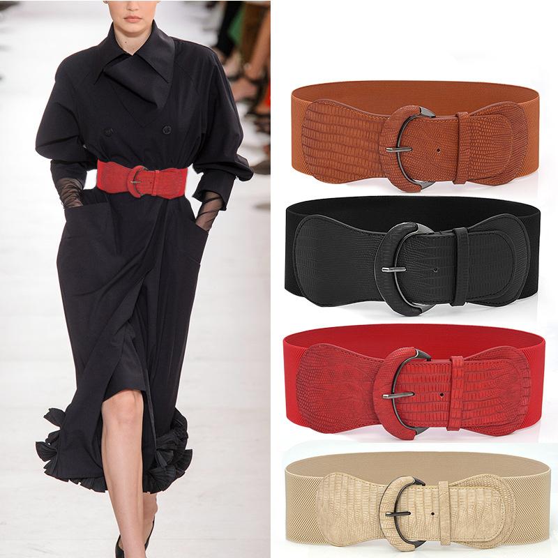 

Belts Female Wide Waist Sealing Cover Decoration Belt Elastic Fashionable And All Round Khaki Winter Black 7.5cmBelts
