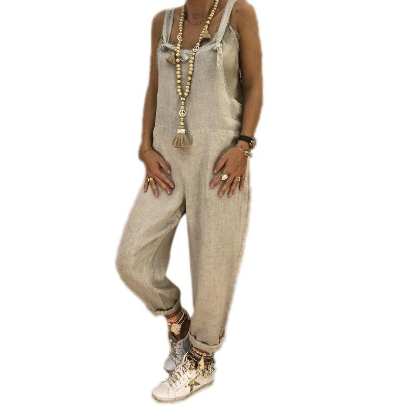 

Women' Jumpsuits & Rompers Women Cotton Linen Sleeveless Overalls Strappy Jumpsuit Wide Leg Baggy Bib Casual Loose Suspender Trousers With, Beige