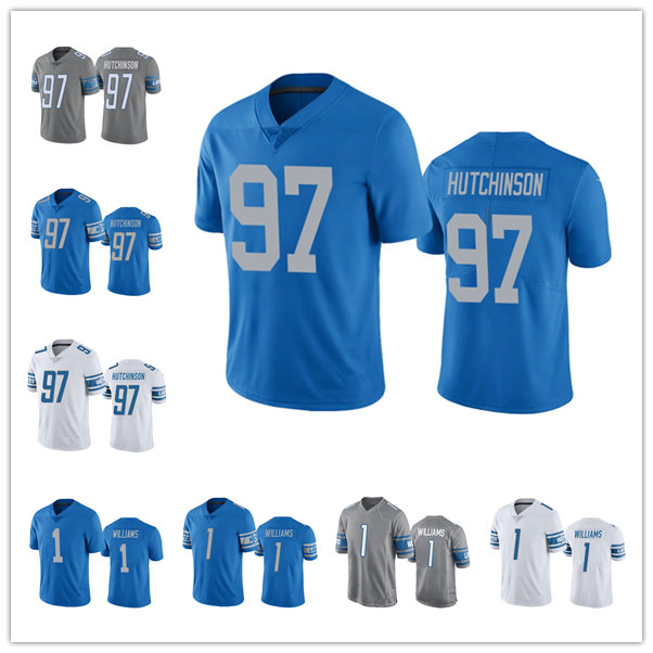 

Detroit''Lions''MEN WOMEN''NFL''YOUTH #97 Aidan Hutchinson #1 Jameson Williams 2022 Draft Vapor Limited football Jersey