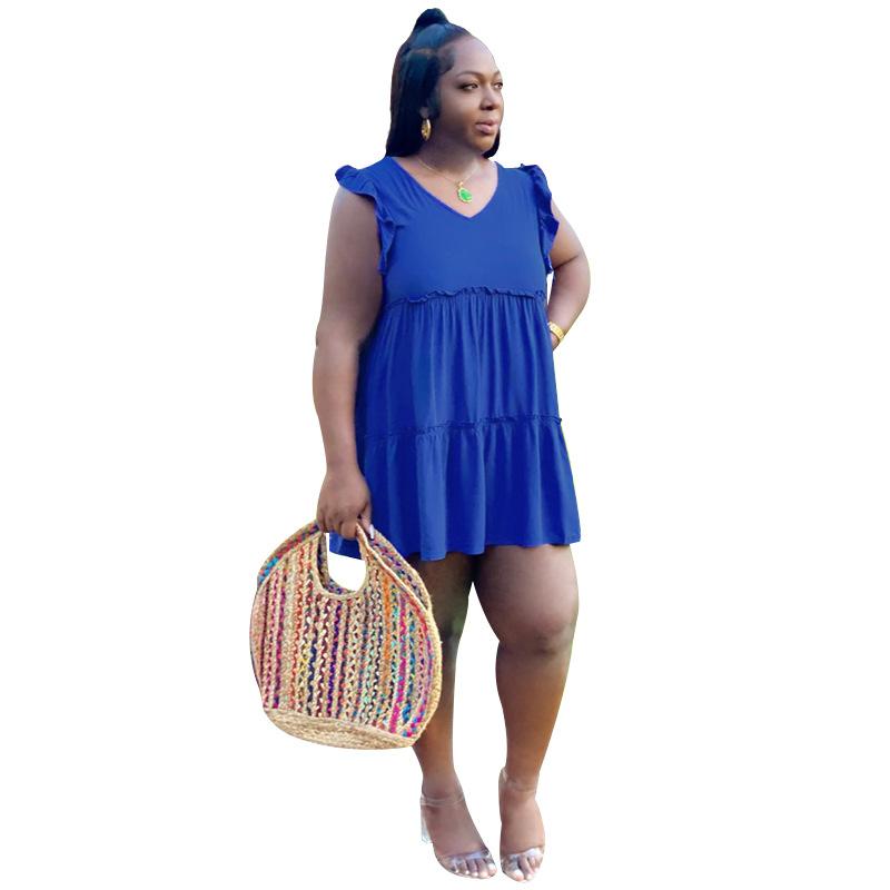 

Plus Size Dresses 4XL 5XL Summer 2022 Sleeveless Ruffles Mini Dress For Women Oversized Casual Solid Party Beach Pleated DressPlus, Black