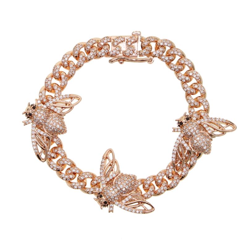 

Link Chain Delicate Women Men Iced Out Bling CZ Fashion Miami Cuban 3pcs Pink Honeybees Heavy Wide Classic Bracelet JewelryLink