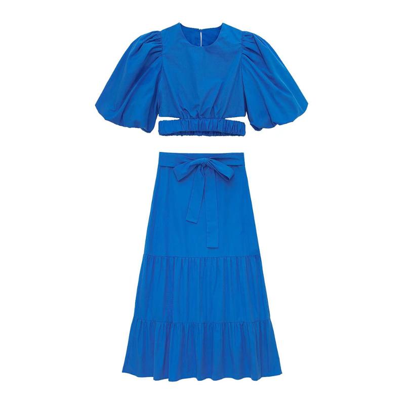 

Women's Blouses & Shirts 2022 Female Clothing Fashion Poplin Puff Sleeve Lady Shirt Vintage Crew Neck Top Waist Cutout Chic Woman BlouseWome, Photo color