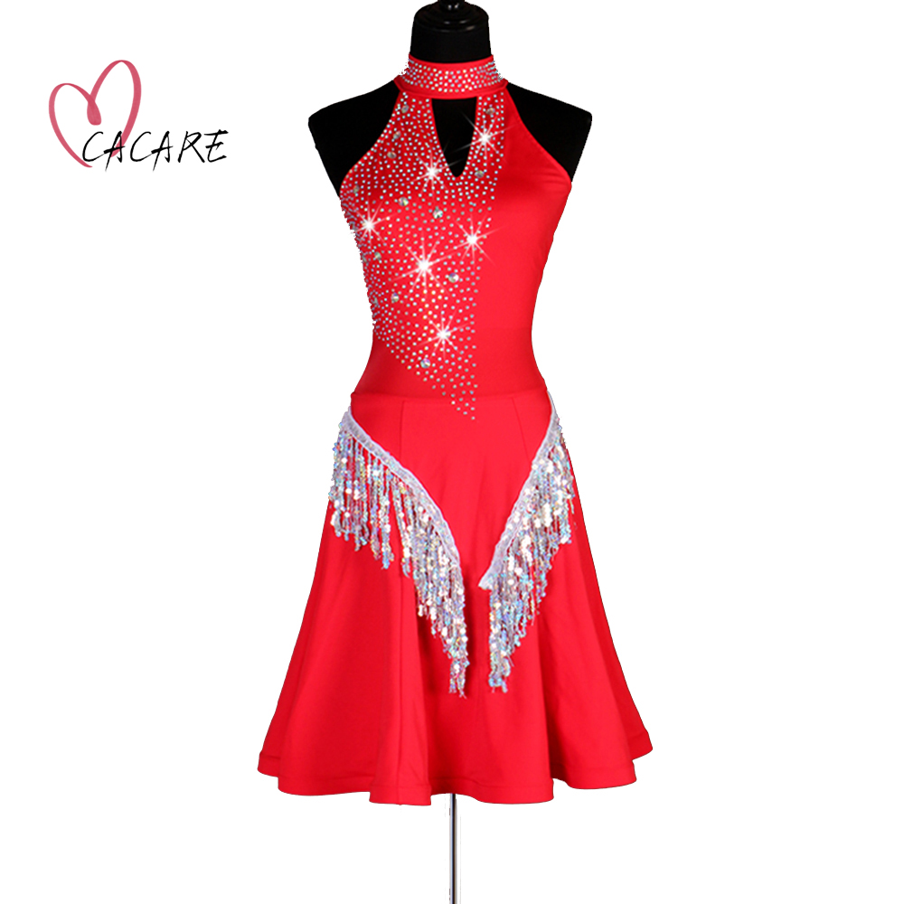

CACARE Latin Dance Dress Stage Wear Women Dancing Competition Dresses Fringed Dress Salsa Costumes Ballroom Tango Jazz Customize D0644 Sequined Tassels, Red