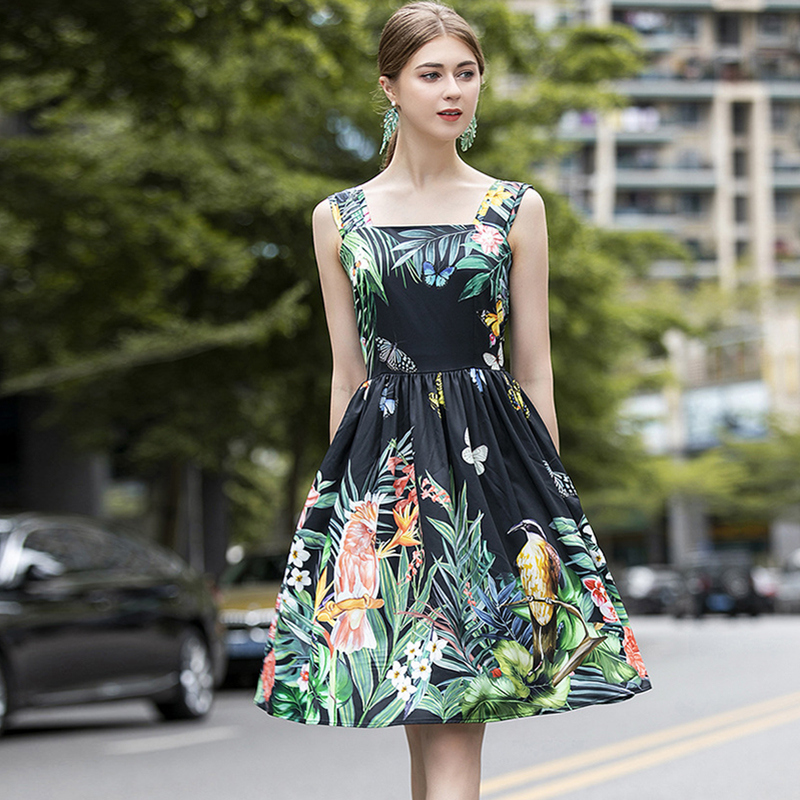 

Women' Runway Dress Spaghetto Straps Floral Printed Elegant Designer Summer Holiday Dresses Vestidos, Multi
