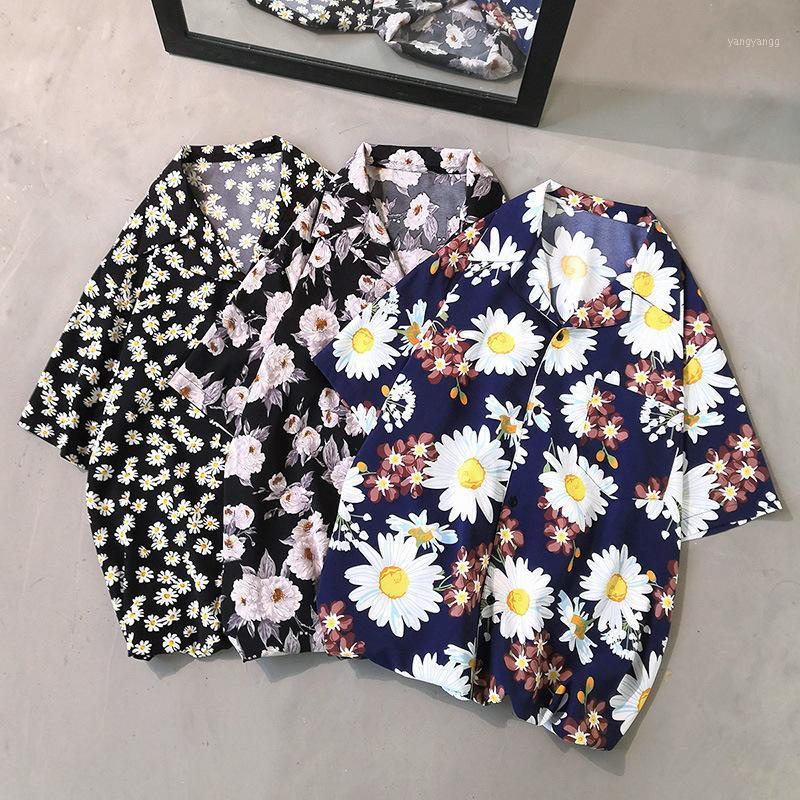 

Mens Summer Beach Hawaiian Shirts Palm Flowers Print Short Sleeve Oversize Shirt Men Dress Casual Button Up V-Neck Camisa Hombre Men's, Style 1