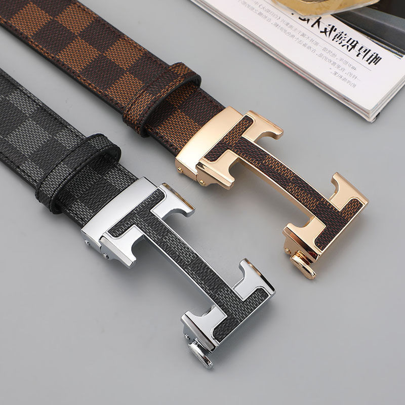 

Fashion Leisure Men's Belt Net Red Versatile Busins Automatic Buckle Leather Letter h z mens designer belts luxury, Black