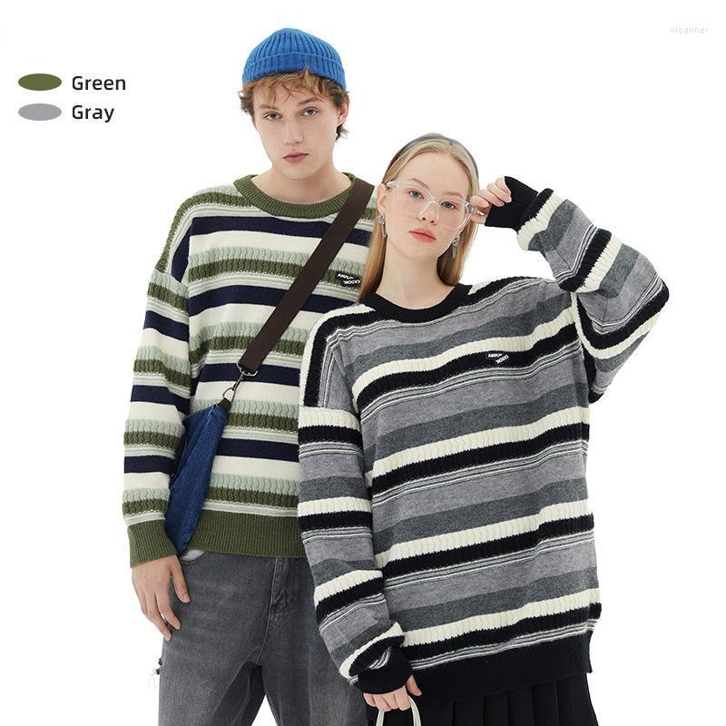 

Men's Sweaters Striped Knitted Sweater Men Harajuku Oversized Jersey Hombr Casual Spring Round Neck Long Sleeve Pullover Couples Unisex Jump, Green