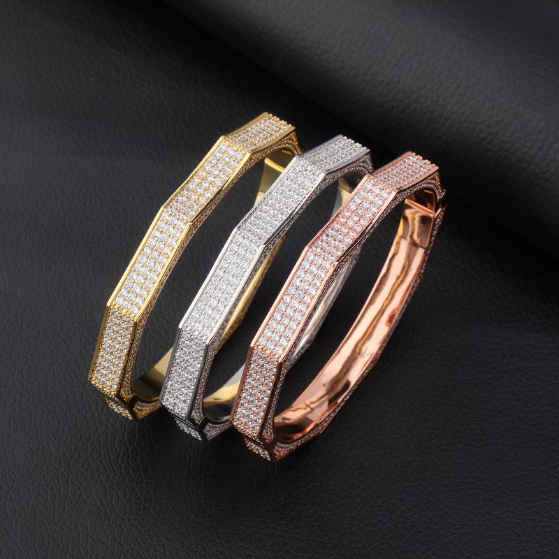 

Bangle Hip Hop Full Cubic Zirconia Paved Out Open Men Women Gold Color Geometric CZ Bracelets Bling Rapper JewelryBangleBangleBangle BangleB