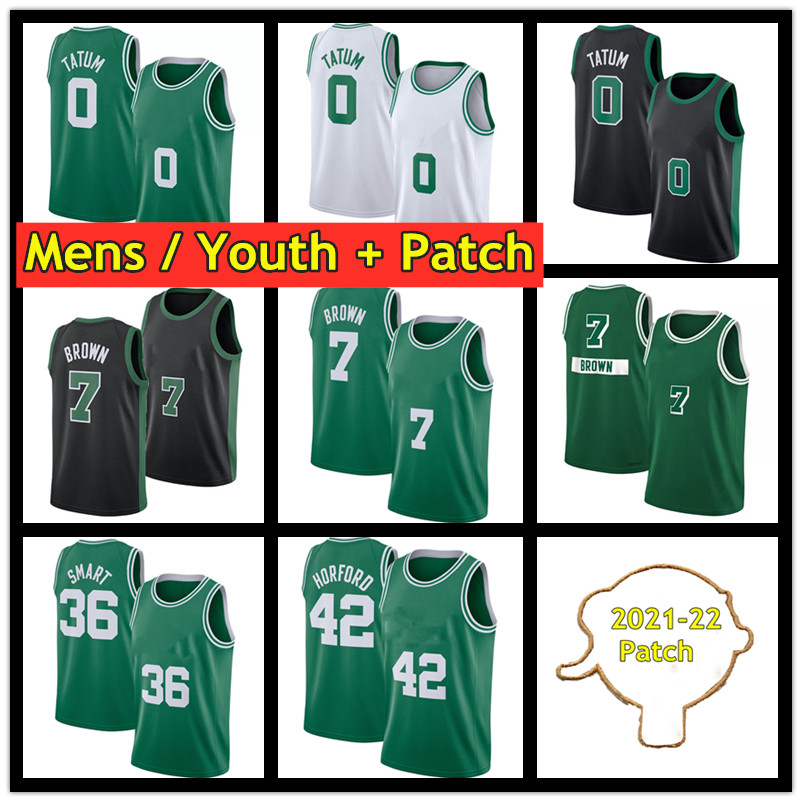 

Mens Youth Basketball Jerseys 0 JaysonTatum 42 Horford 7 Jaylen Brown 36 Marcus Smart Black Green 75th White, Gold