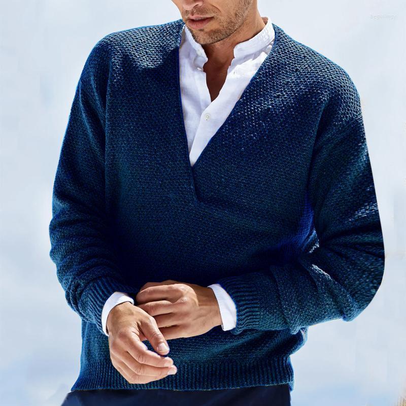 

Men's Sweaters Autumn And Winter Pullover Solid Color Long Sleeve V-neck Knitted Sweater Coat Casual Warm Begu22, Black