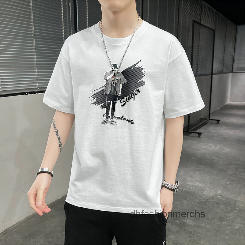 

designer t shirt mens short sleeve tshirts new cotton brand simple and versatile Top mens print comfortable and breathable summer clothes, 5 white