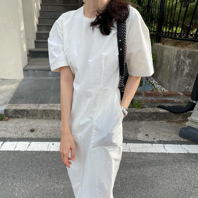 

Casual Dresses SuperAen 2022 Summer Solid Simple O Neck Waist Tight Thin Pocket Design Slit Hip Wrap Short Sleeve Dress For WomenCasual, Black