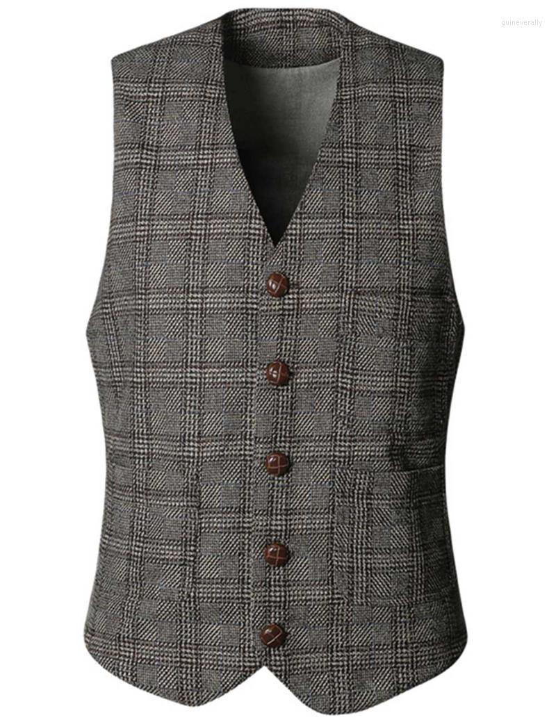 

Men's Vests Mens Vintage Business Vest Plaid Coat Tweed Slim Fit Formal Waistcoat For Wedding Groomsmen Guin22, Dark grey