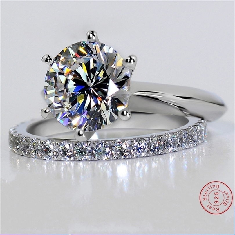 

Luxury Brand 15 Ct Lab zircon Weeding Ring Set Solid Silver Color Wedding Ring Set For Women Band Jewelry Stackable Rings 220728