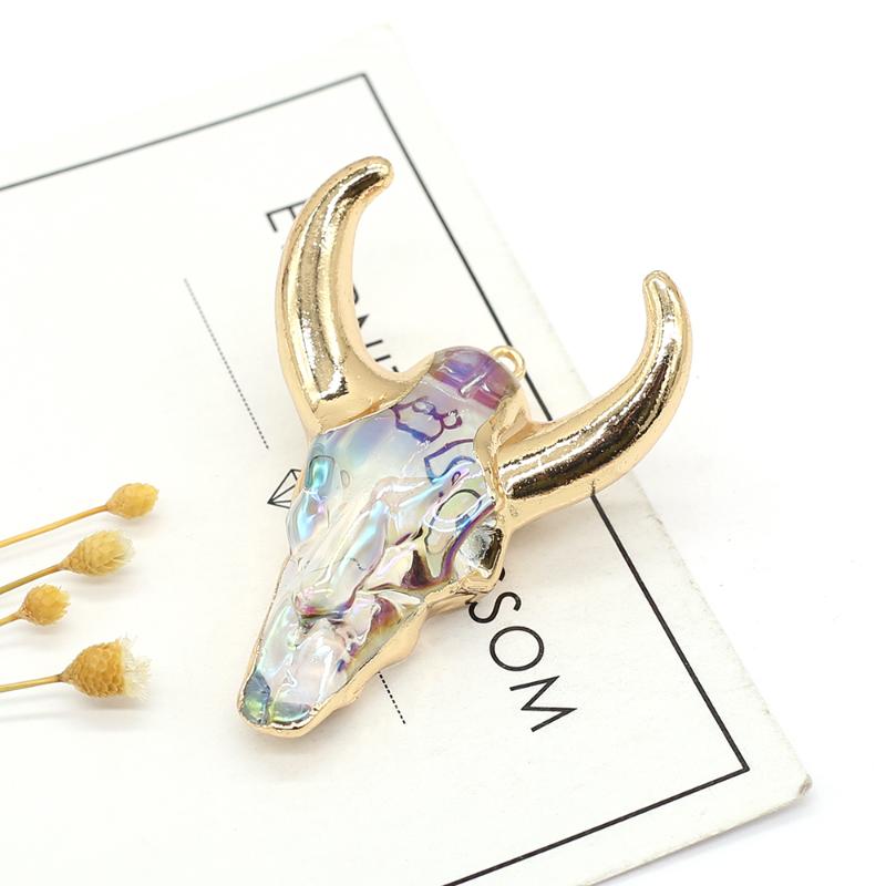 

Pendant Necklaces Natural Stones Gems Colorful Bull Head Handmade Crafts DIY Necklace Accessories Making For Men Women Size 40x45mm