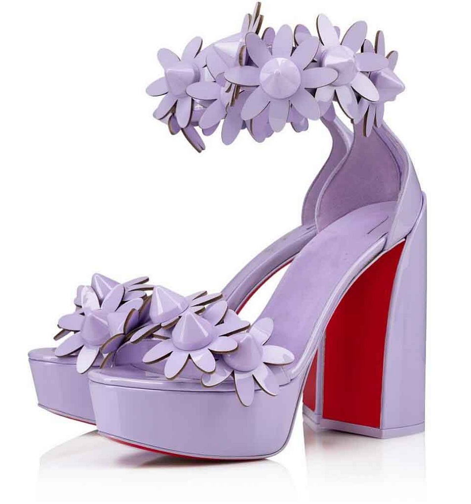 Elegant Summer Daisy Spikes Sandals Shoes Red Women Square Heel Bottoms Patent Calf Leather Sandalias Party Wedding Dress Bridal Pumps EU35-43
