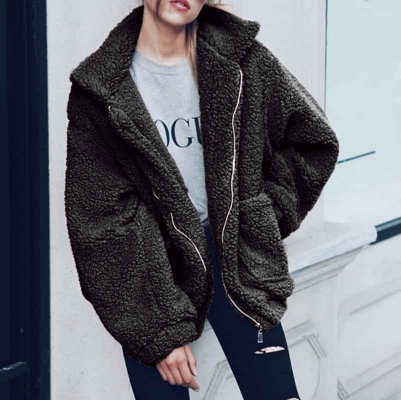 

Women's Jackets Fuzzy Hoodie Women Loose Long Sleeve Zipper Pullovers Pocket Solid Color Sweater Oversized Fleece Thicken Outdoor Coats, Coffee