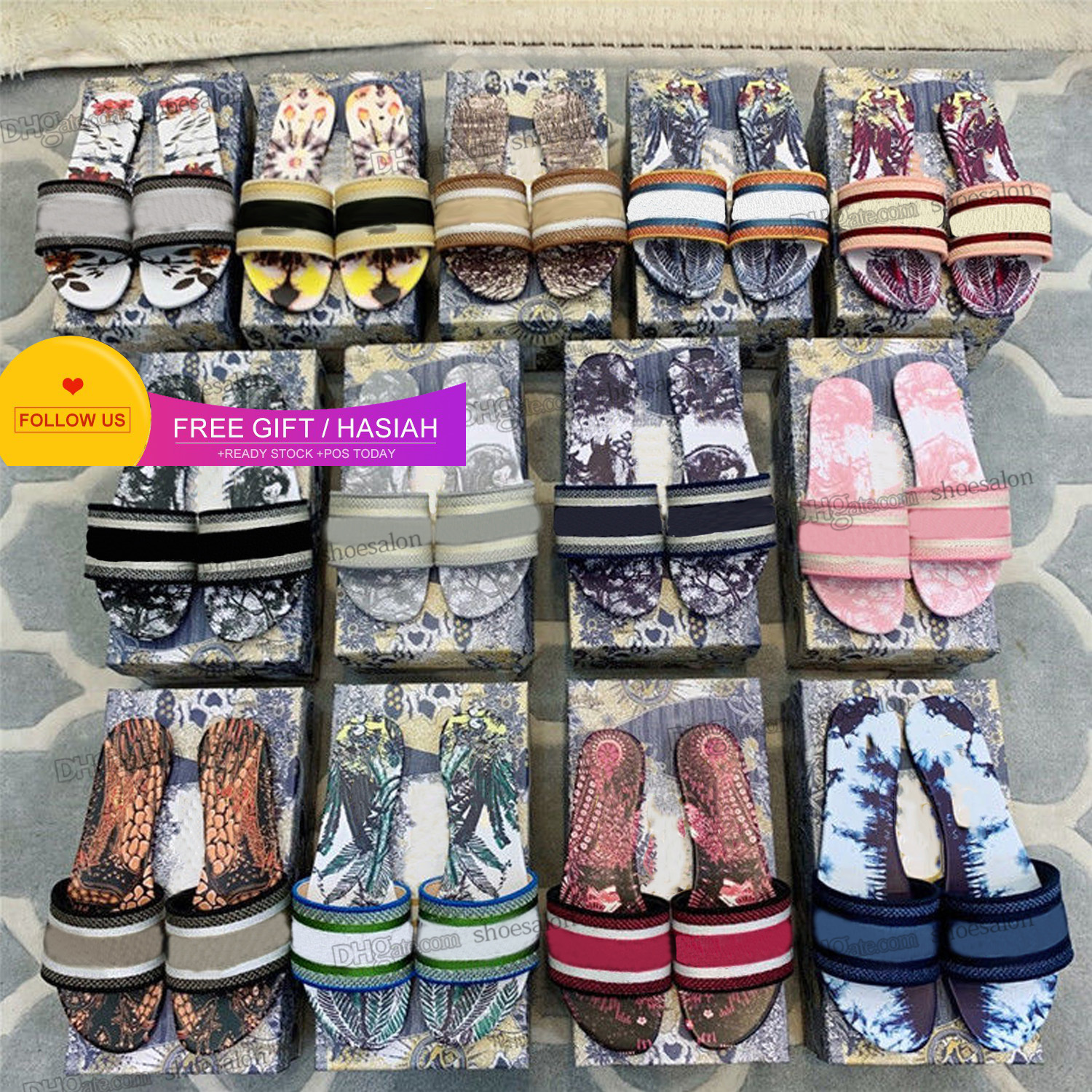 

2022 2022 Paris Embroidered Dazzle sandals dway slipper women sandal ladies scuffs summer beach striped causal flip flops flat Slide Slippers, 16