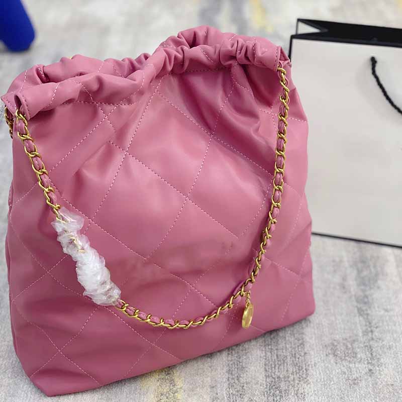 

39C Vintage Women Totes Bags Solid Color Genuine Leather Designer Bag Large Capacity Shopping Handbag Golden Pendant Chain Classic Handbags, Box