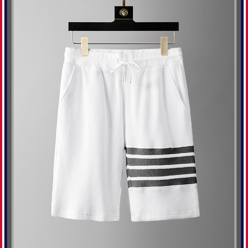 Fog Shorts pour hommes Nouveaux gaufres coton à rayures sports décontractés pantalons recadrés pour femmes pantalons de survêtement # s-xxxl