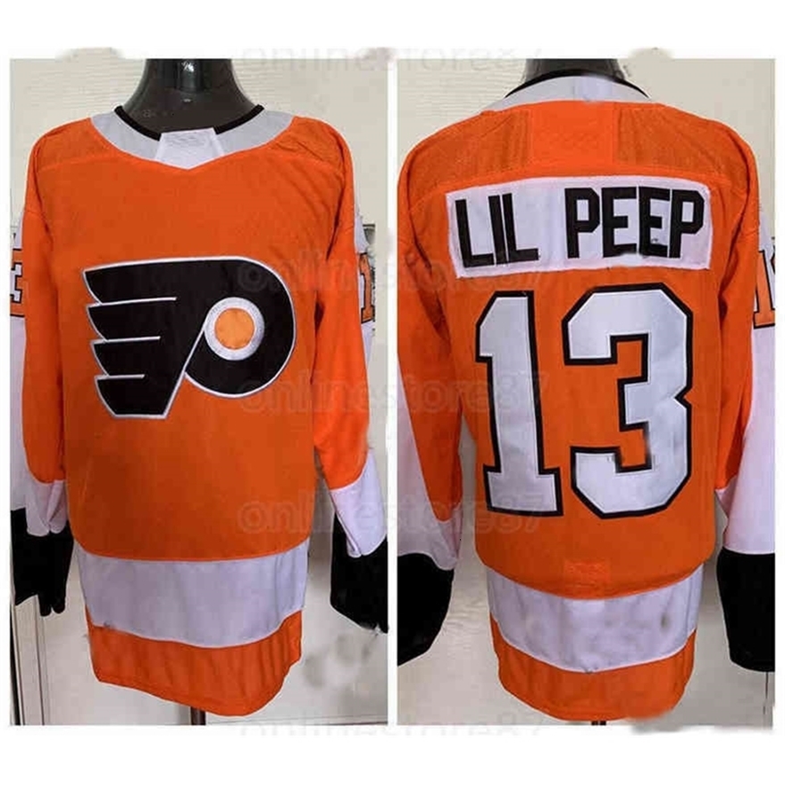 

Xfl2020 Mens Fashion Star #13 Lil Peep Hockey Jerseys Women Youth Stitched Custom Any Name and Number Jersey Orange Black White, As