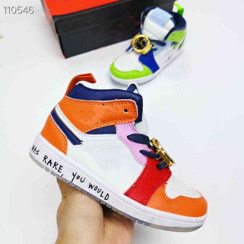 

2020 1 1S Mid Melody Ehsani Fearless Kids Basketball Shoes For Boys Girls Sneakers Leather Green Orange Baby Trainers Shoes Size 26-35