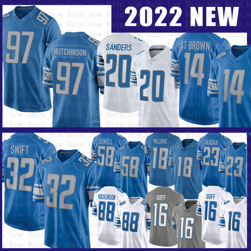 

Barry Sanders Jersey Aidan Hutchinson Amon-Ra St. Brown Jameson Williams Jared Goff D'Andre Swift Penei Sewell T.J. Hockenson Jack Fox Tracy Walker III Ragnow Football, Mens jersey(dzr)