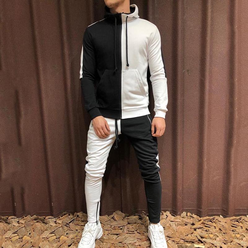 

Men's Tracksuits Man Men Sets Trendy Contrasting Colors Two-piece Patchwork Zipper Small Leg Trouser Sweat Suits SetsMen's, Green red pants