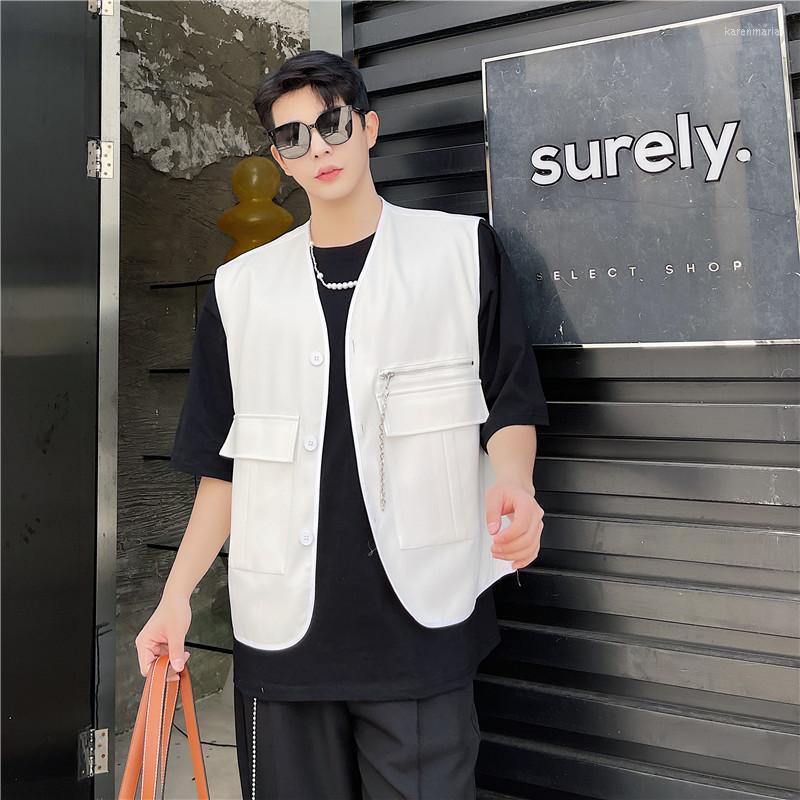 

Men' Vests Large Waistcoat Vest Korean Version Trend Handsome Fashion Sleeveless Coat Loose Top Kare22, Black