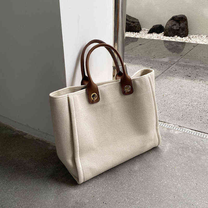 

Evening Bags Simple canvas portable women's bag trend fashion big tot one shoulder 2022 autumn and winter new 220211, Beige