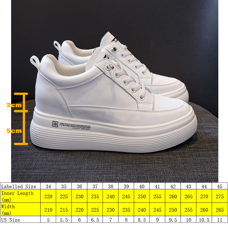 

7cm Women Shoes Genuine Leather White Air Mesh Sneakers Chunky Shoes Platform Wedge Spring Autumn Breathable Summer Shoes, White leather