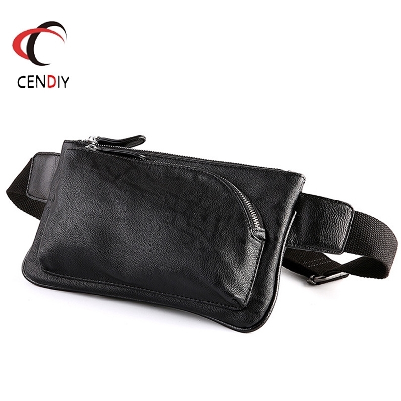

New Waist Bag Men Waist Fanny Pack For Phone Pouch Travel PU Leather Small Shoulder Bag Organizer Belt Waist Bag For Men 201118, Black