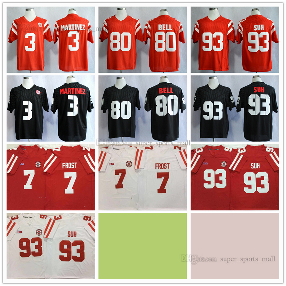 

NCAA Nebraska Huskers College Football Jerseys 93 Ndamukong Suh 3 Taylor Martinez 7 Scott Frost 80 Kenny Bell High Quality Stitched White Black Blue Jersey, As picture