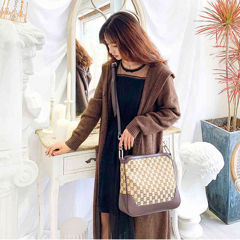 

Women's bag new messenger printing tote bag women's versatile one shoulder canvas bag Purses_JIB5, Large brown