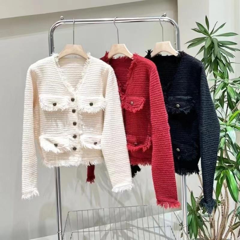 

Women's Knits & Tees Fashionable Temperament Tassel Small Fragrance Knitted Women Cardigan 2022 Spring Single-breasted Sweater Jacket CoatWo, Black