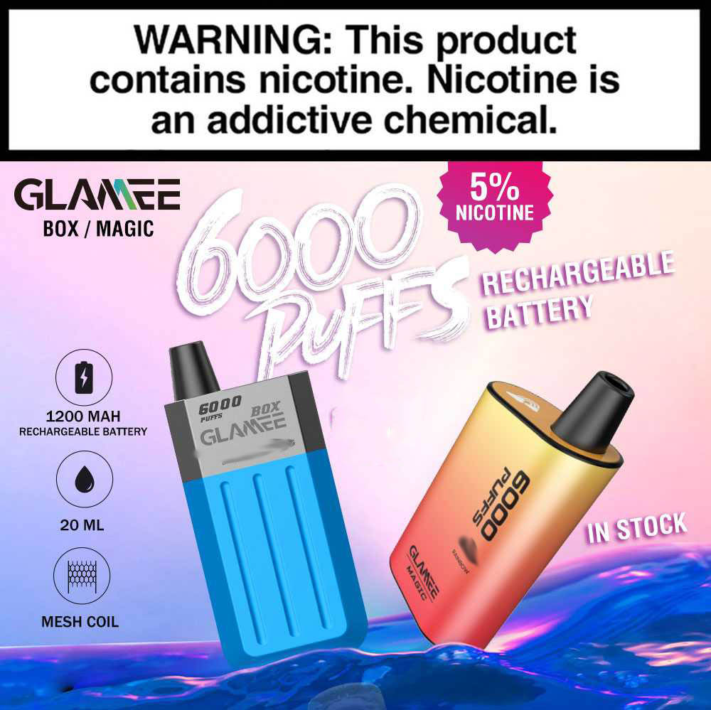

Original Glamee magic disposable e cigarette 6000puff 1200mAh Battery Rechargeable 20ml mesh coil Pen