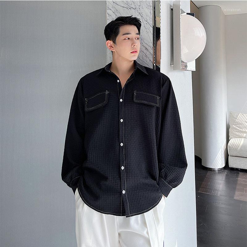 

Men's Casual Shirts Men's Black White Loose Long Sleeve Shirt Niche Design Korean Streetwear Vintage Fashion Tops ManMen's Eldd22, H1399 black