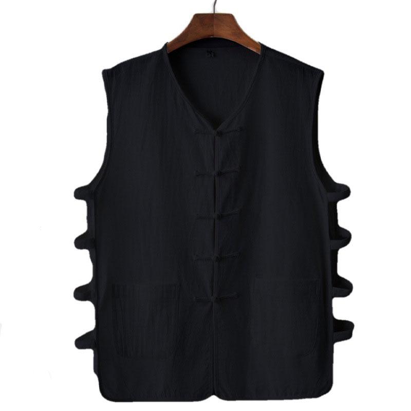 

Men's Tank Tops Summer Men Sleeveless T-shirts Vest Casual Waistcoat Cotton Linen Ethnic Disc Buckle Loose Streetwear Blouse CardiganMen's