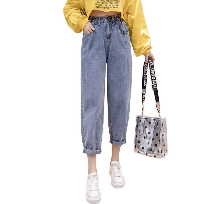 

denim harem pants jean for women jeans straight soft loose vintage bleached womens trousers female femme Plus size 210608, Blue