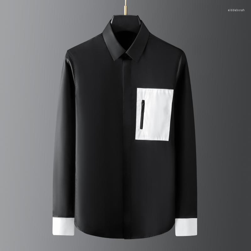 

Men's Casual Shirts Black White Patchwork Shirt Men Long Sleeve Streetwear Tuxedo Banquet Party Dress Social Chemise Homme 2022Men's Eldd22