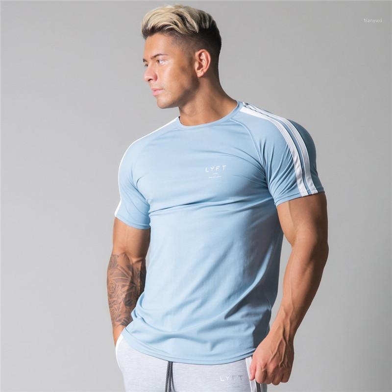

Men's T-Shirts Side Striped Gym Men Cotton Slim Short Sleeve Sports Bodybuilding Fitness Mens Workout Tees Tops, Black
