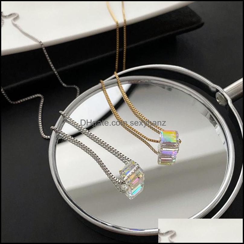 

Chains Necklaces Pendants Jewelry Titanium Steel Square Pendant Necklace For Women Cube Crystal Summer Clothing Acces Dhvpj
