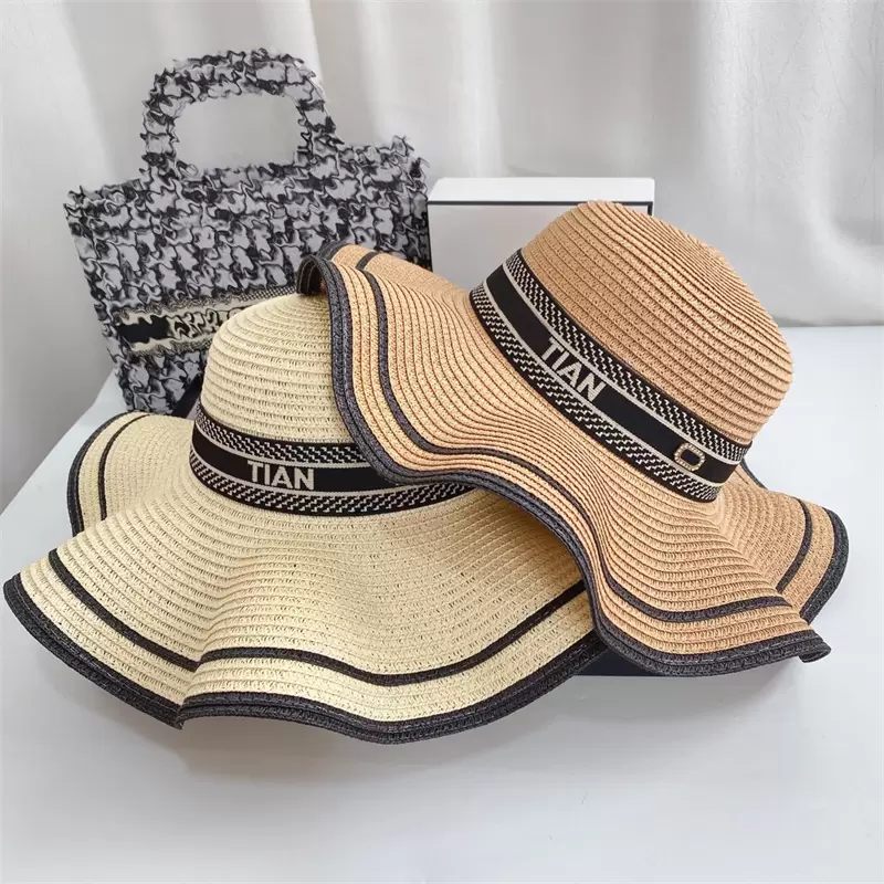 

Mens Designer Bucket Hats Womens Ruffled Straw Hat Fashion Knitted Hat Cap For Men Women Wide Brim Hats Summer Outdoor Beach Caps 2204253D, White