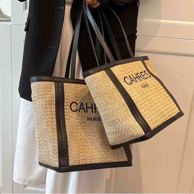 

Straw Bag Women's Large Capacity New Fashion One Shoulder Summer Texture Woven Handbag Tote Bag220614, Black trumpet