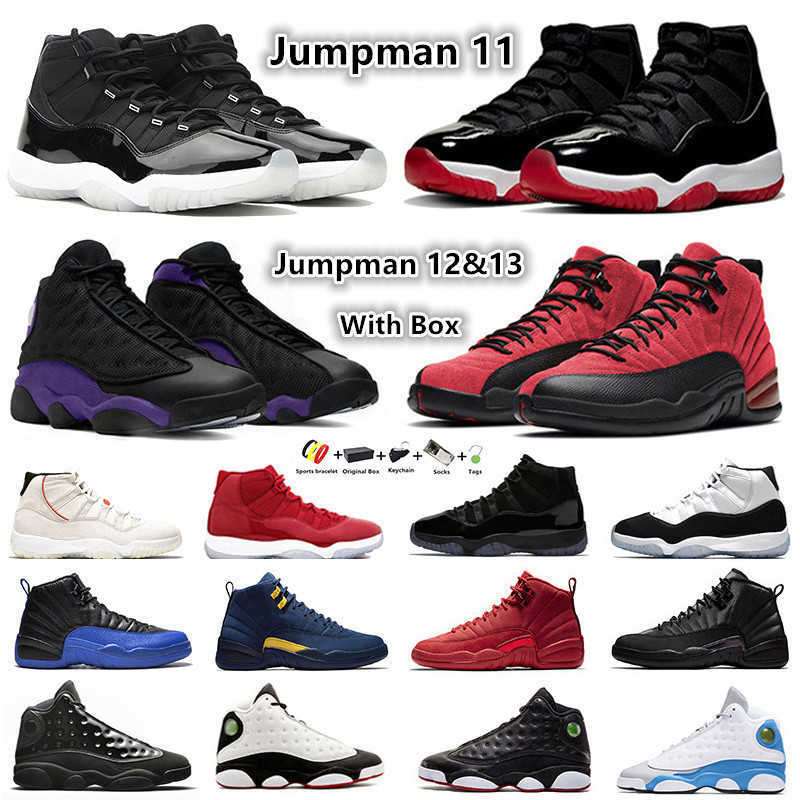 

With Box Jumpman 11 12 13 Mens shoe Basketball Shoes Pure Violet Bred Concord Cap and Gown Space Jam taxi Royalty Retro Houndstooth 11s 12s, 28