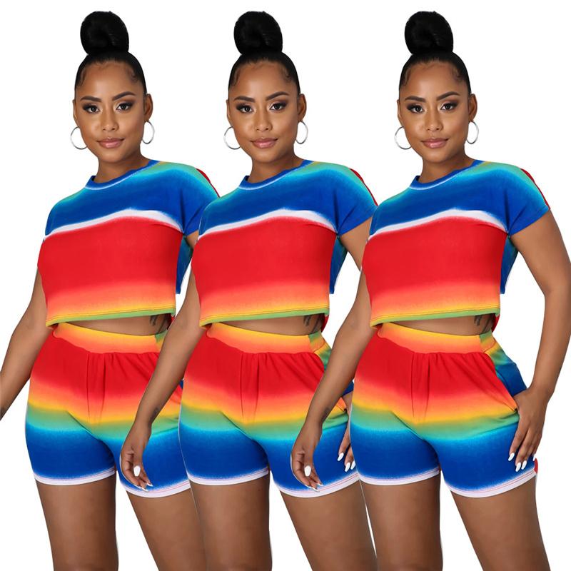 

Women' Tracksuits Fashion O Neck Print Shorts Set Summer Short Sleeve Two 2 Piece Tracksuit Sexy OutfitWomen, Multi
