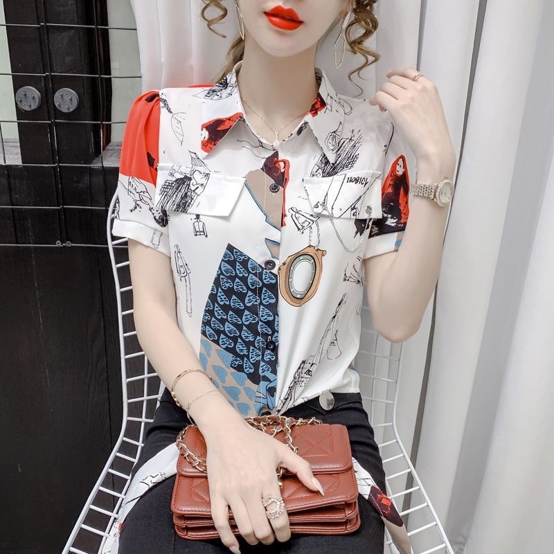 

2022 summer fashion printed short sleeve shirt women, Printing