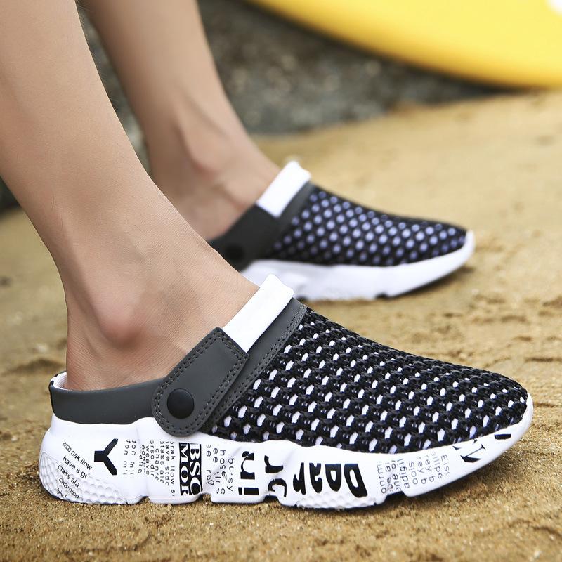 

Sandals Men Plus Size Slippers Summer Air Mesh Flip Flop Lighted Plastic Shoes Outdoor Beach Mens Zapatos De Hombre, Black